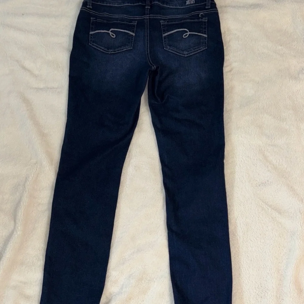 Justice Overalls Denim Sequin Embellished Cuffed Skinny‎ Jean Girls Size 16